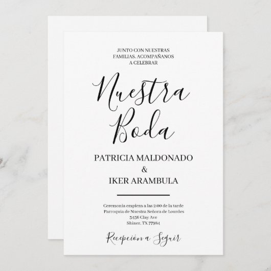 Minimalistische huwelijksuitnodiging in het Spaans Kaart (Voorkant / Achterkant)