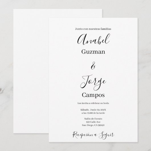 Minimalistische huwelijksuitnodiging in het Spaans Kaart (Voorkant / Achterkant)