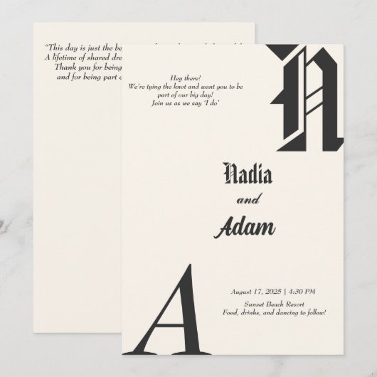 Minimalistische huwelijksuitnodiging Kaart (Voorkant / Achterkant)