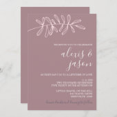 Minimalistische huwelijksuitnodiging - Mauve Flora Kaart (Voorkant / Achterkant)
