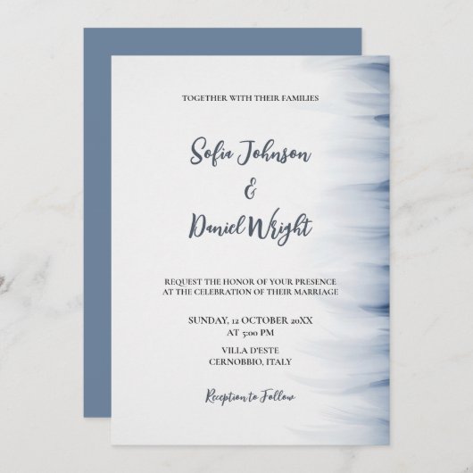 Minimalistische huwelijksuitnodiging met inktaccen kaart (Voorkant / Achterkant)