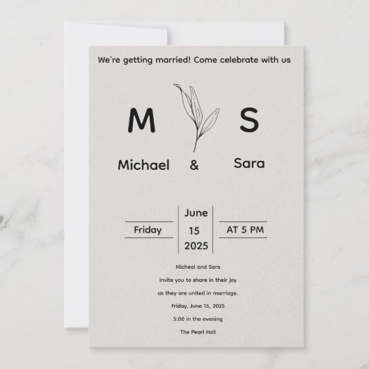 Minimalistische Huwelijksuitnodiging Sjabloon Kaart (Voorkant)
