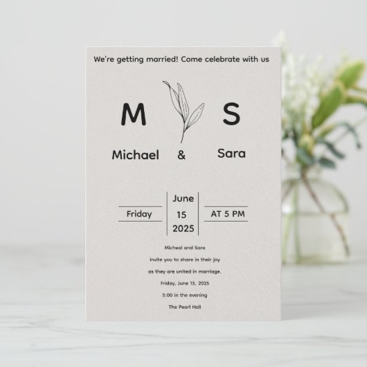 Minimalistische Huwelijksuitnodiging Sjabloon Kaart (Staand voorkant)