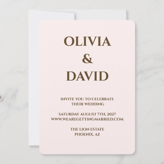 Minimalistische huwelijksuitnodiging | Zachte blos Kaart (Voorkant)