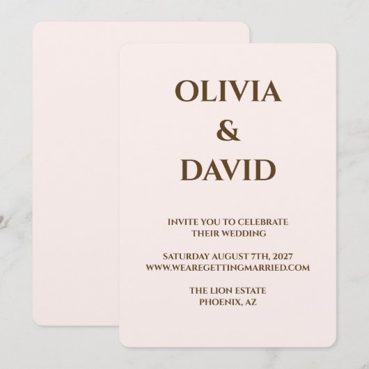 Minimalistische huwelijksuitnodiging | Zachte blos Kaart (Voorkant / Achterkant)