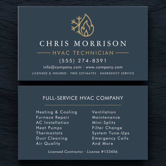 Minimalistische HVAC Blau Goud Modern Visitekaartje
