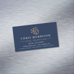 Minimalistische HVAC Navy Blau Goud Modern Magnetisch Visitekaartje