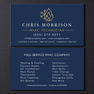 Minimalistische HVAC Navy Blauwe Gouden Moderne Visitekaartje