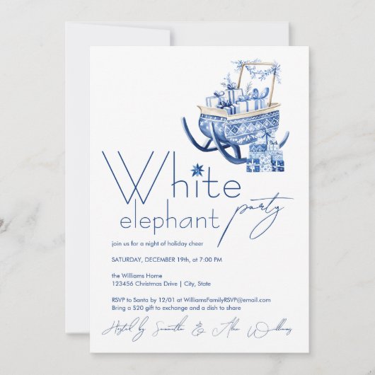 Minimalistische Hygge Blauwe Kerst Witte Olifant Kaart (Voorkant)