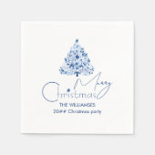 Minimalistische Hygge Witte en Blauwe Kerstboom Servet (Voorkant)