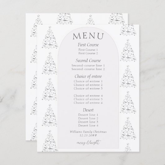 Minimalistische Hygge Zwart Wit Kerstdiner Menu (Voorkant / Achterkant)