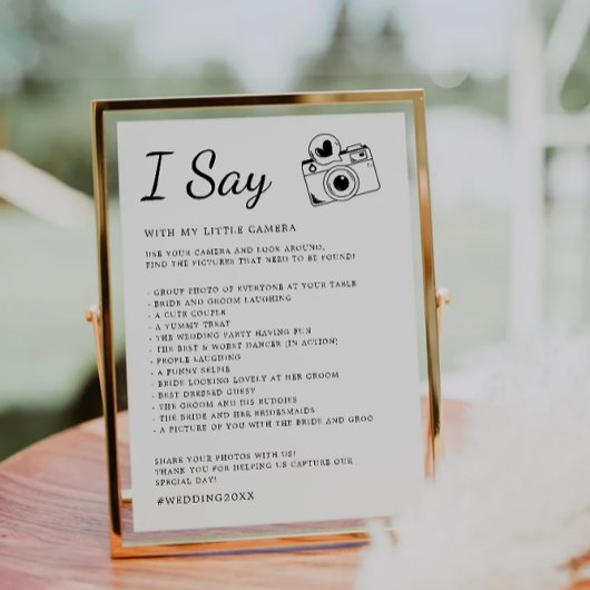 Minimalistische I Spy Wedding Game, Leuke Receptie Kaart