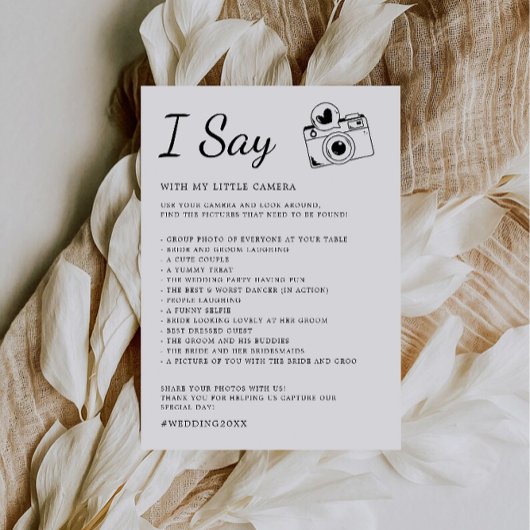 Minimalistische I Spy Wedding Game, Leuke Receptie Kaart