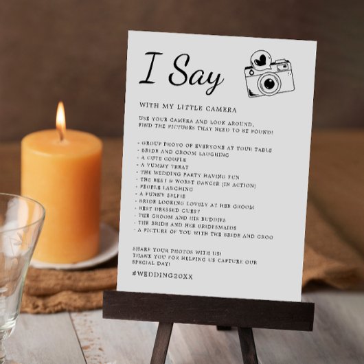 Minimalistische I Spy Wedding Game, Leuke Receptie Kaart