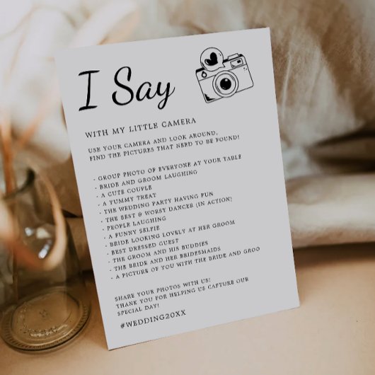 Minimalistische I Spy Wedding Game, Leuke Receptie Kaart
