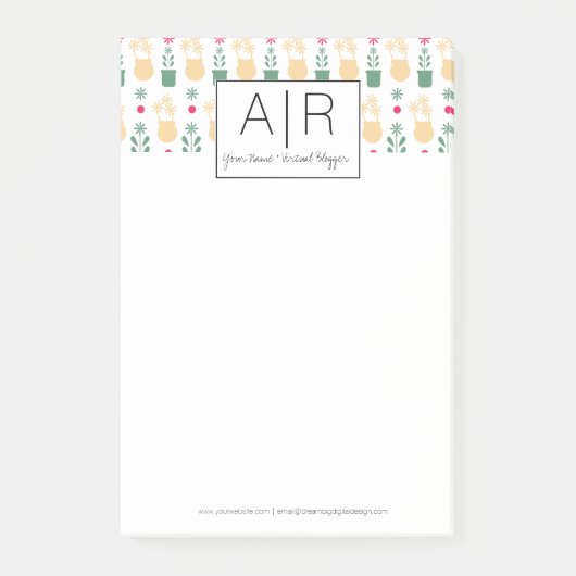 Minimalistische Iconische Bloemige Initiaal Post-it® Notes (Voorkant)