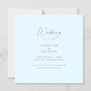 Minimalistische Icy Blue Moderne Trouwkaart Save t Magnetische Uitnodiging