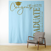 Minimalistische ijsblauwe en gouden gelukwensen af wandkleed (In situ)