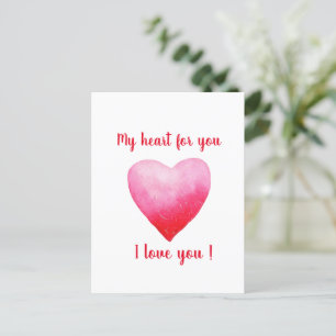 Minimalistische 'Ik hou van jou' rode waterverf ha Briefkaart