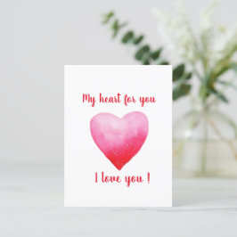 Minimalistische ik hou van jou waterverf hart     briefkaart