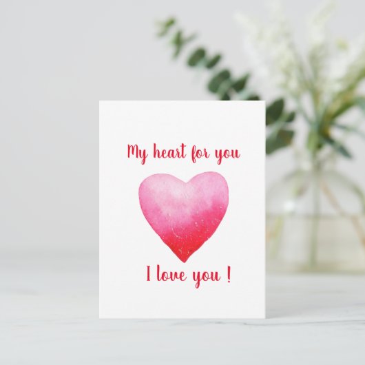 Minimalistische ik hou van jou waterverf hart briefkaart (Staand voorkant)