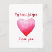 Minimalistische ik hou van jou waterverf hart briefkaart (Voorkant)