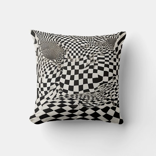 Minimalistische illusie: verdraaid schaakbordpatro kussen (Voorkant)