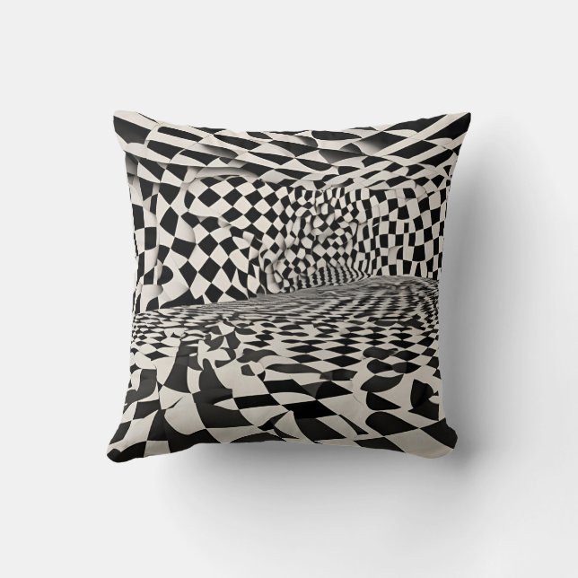 Minimalistische illusie: verdraaid schaakbordpatro kussen (Achterkant)