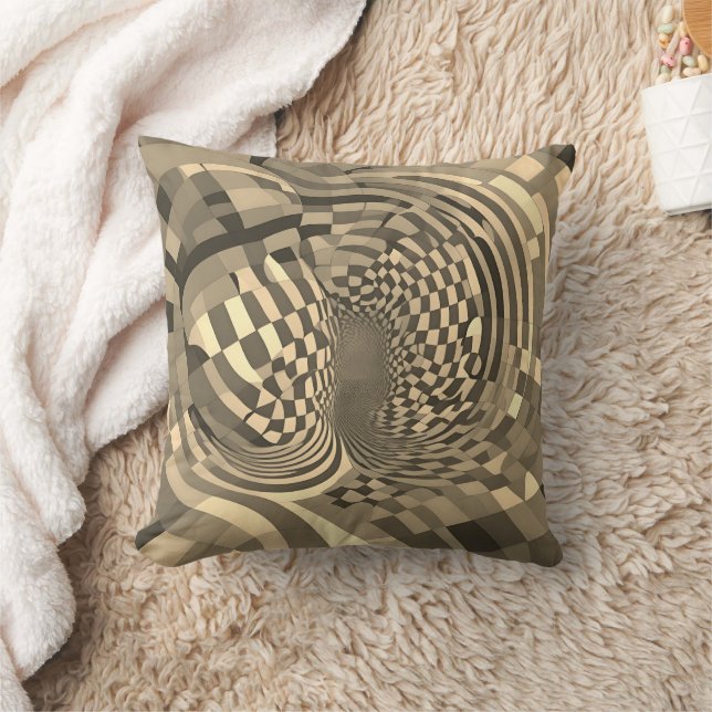 Minimalistische illusie: verdraaid schaakbordpatro kussen (Deken)