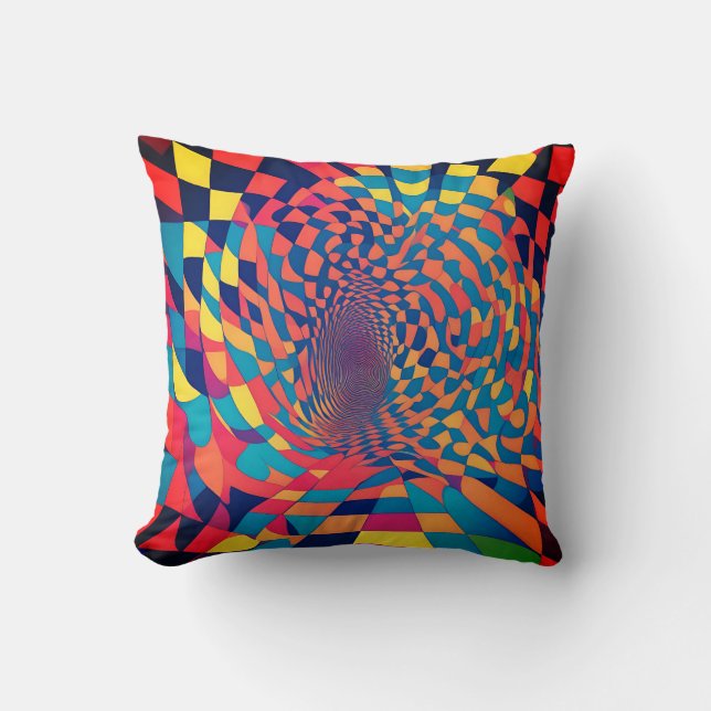 Minimalistische illusie: verdraaid schaakbordpatro kussen (Voorkant)