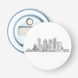 Minimalistische illustratie van de skyline van Bos Button Flesopener