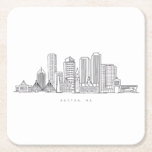 Minimalistische illustratie van de skyline van Bos Kartonnen Onderzetters