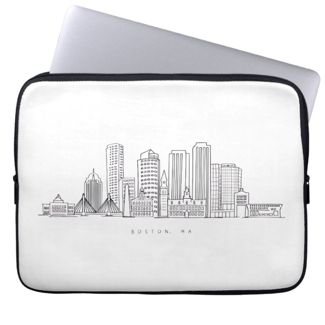 Minimalistische illustratie van de skyline van Bos Laptop Sleeve (Voorkant)