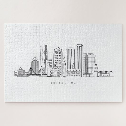 Minimalistische illustratie van de skyline van Bos Legpuzzel (Horizontaal)