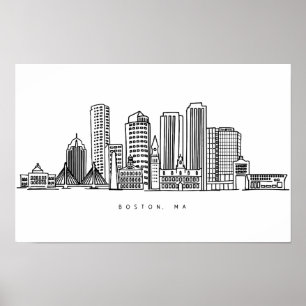 Minimalistische illustratie van de skyline van Bos Poster
