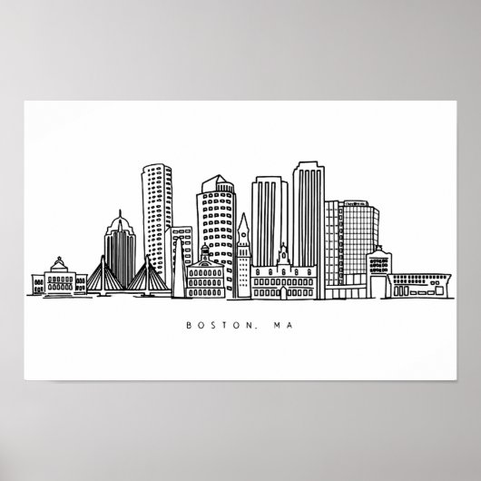 Minimalistische illustratie van de skyline van Bos Poster (Voorkant)