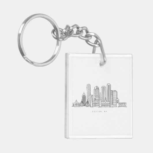 Minimalistische illustratie van de skyline van Bos Sleutelhanger (Voorkant Links)