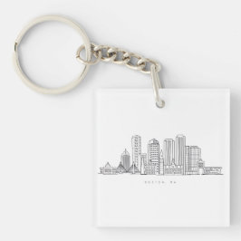 Minimalistische illustratie van de skyline van Bos Sleutelhanger