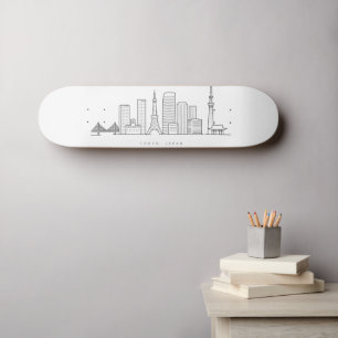 Minimalistische illustratie van de Tokyo-silhouett Persoonlijk Skateboard
