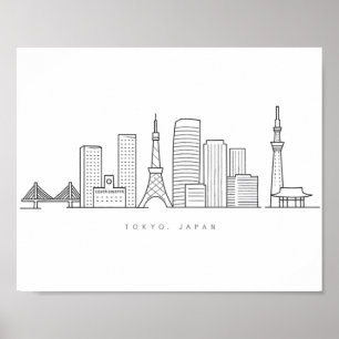 Minimalistische illustratie van de Tokyo-silhouett Poster