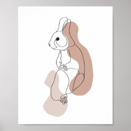 Minimalistische illustratie van een konijn in lijn poster