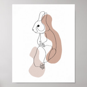 Minimalistische illustratie van een konijn in lijn poster