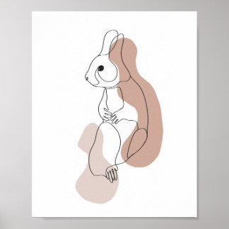Minimalistische illustratie van een konijn in lijn poster