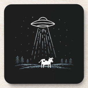 Minimalistische illustratie van een UFO die een ko Bier Onderzetter
