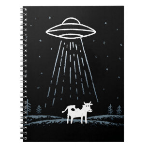 Minimalistische illustratie van een UFO die een ko Notitieboek