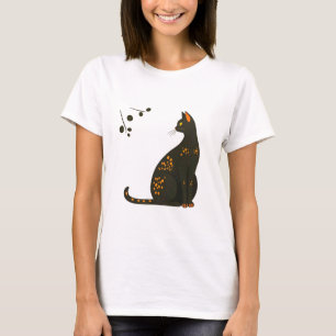 Minimalistische illustratie van een zwarte kat met t-shirt