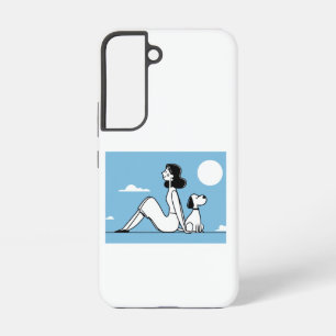 Minimalistische Illustratie van Vrouw en Hond Samsung Galaxy Hoesje