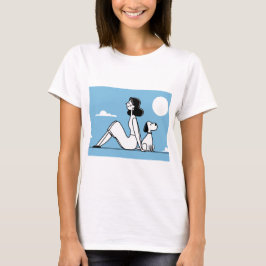 Minimalistische Illustratie van Vrouw en Hond T-shirt