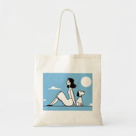 Minimalistische Illustratie van Vrouw en Hond Tote Bag