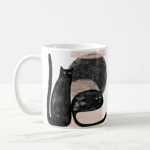 Minimalistische illustratie van zwarte katten, mod koffiemok